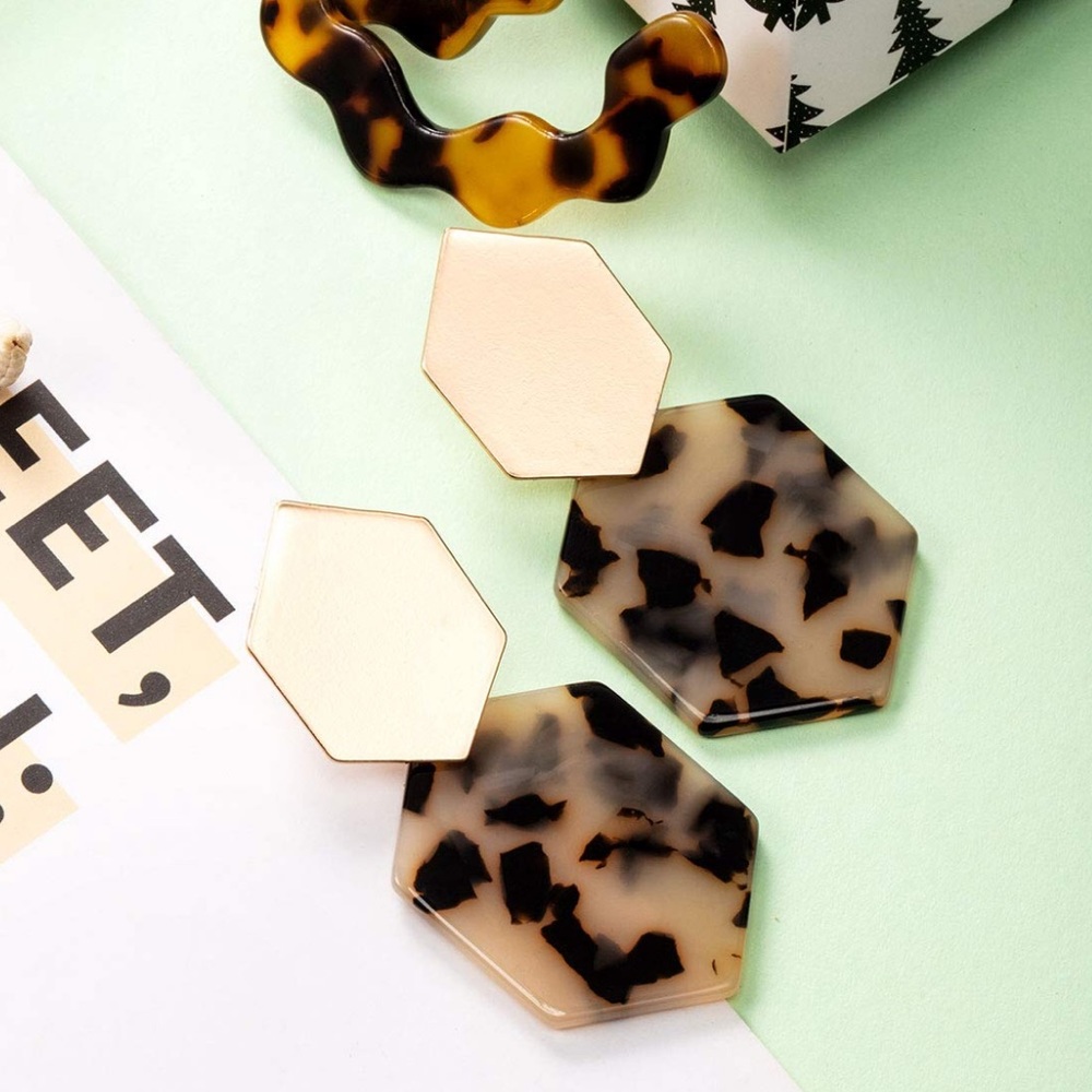 Light Tortoise Gold Acrylic Geometric Earrings